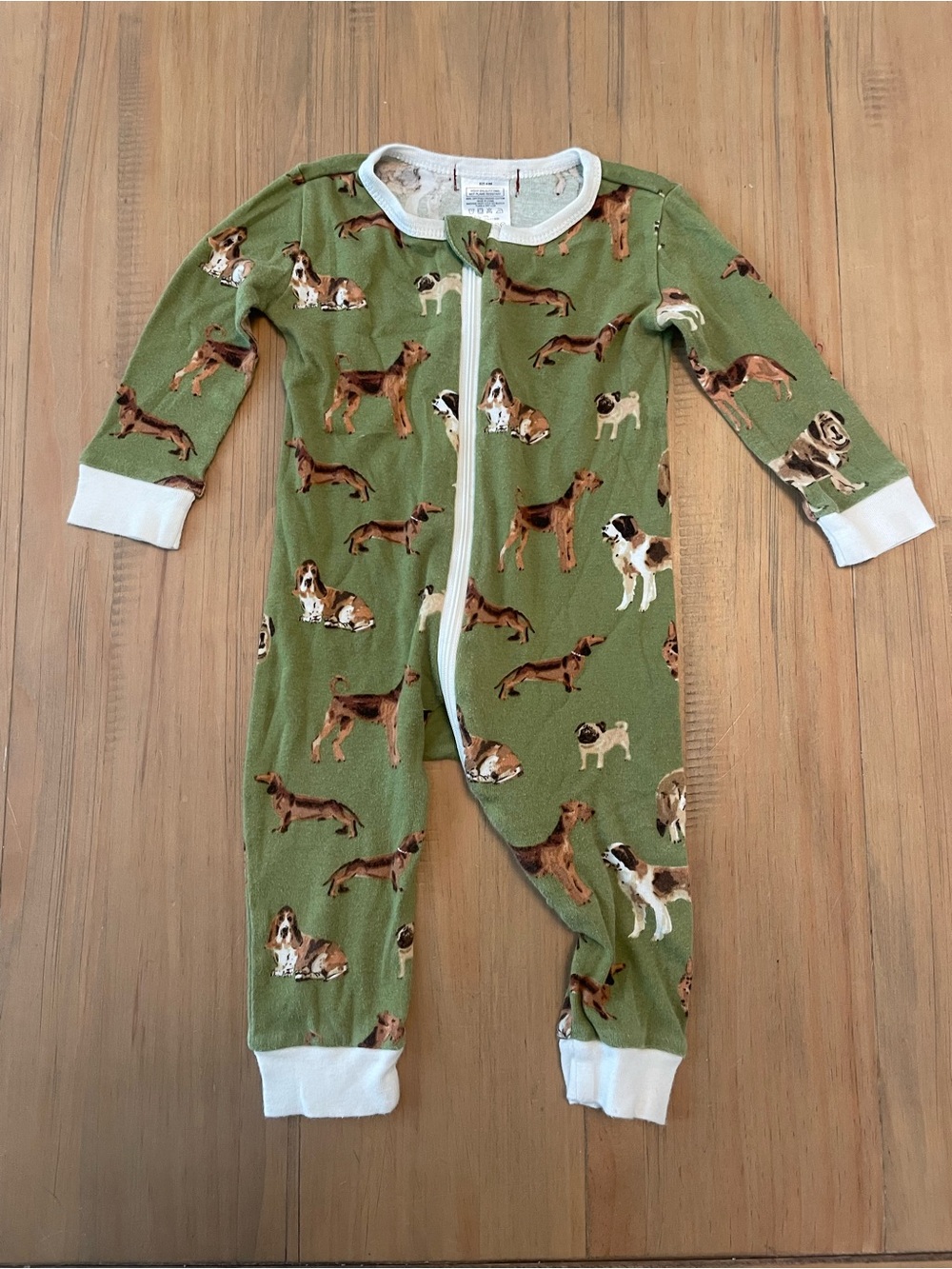 Milkbarn Baby 6-9M Olive Green Dog Print Zip Up Romper Sleeper Puppies